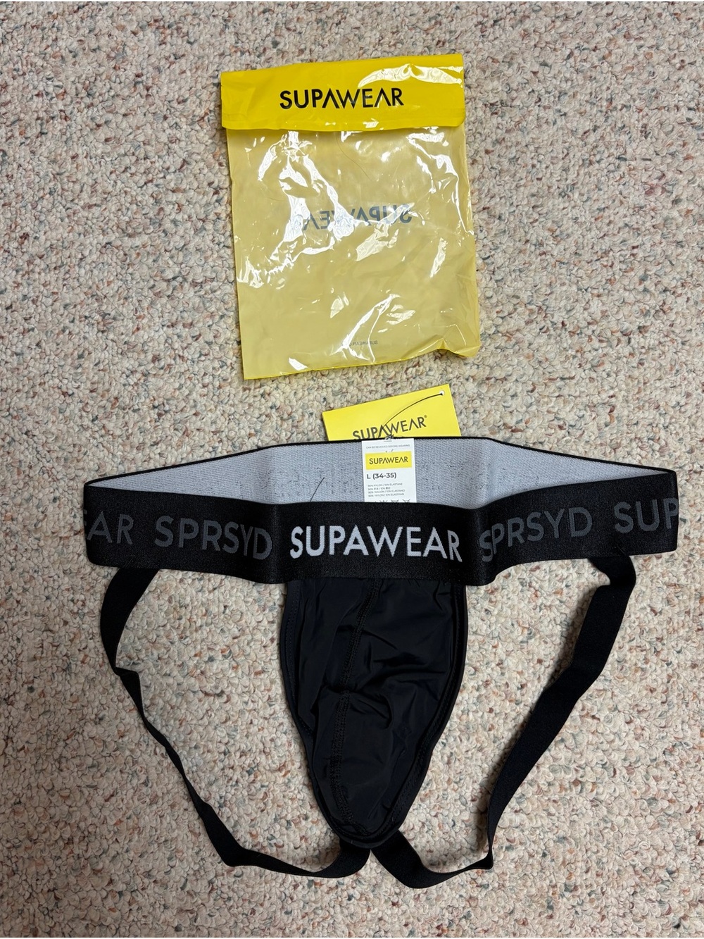 Supawear Men's Black Jockstrap with Branded Waistband
